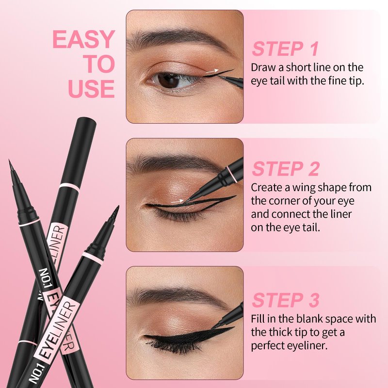 iMethod Liquid Eyeliner - Waterproof Eyeliner 2-in-1 Dual-Ended Eye Liner with Precise Brush-Tip and Thick Tip, Black Liquid Liner Pen, Matte Finish, Long Lasting, Smudge-proof, Transfer-proof, Brown