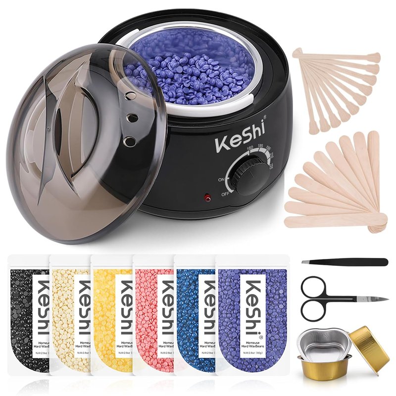 Painless Hair Removal Waxing Kit - Wax Warmer with 6 Hard Wax Beans for Full Body, Legs, Face & Bikini | Ideal for Men & Women
