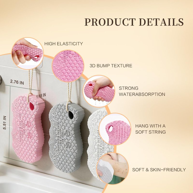 2026 Magic Exfoliating Bath Sponge | Upgraded Dead Skin Remover, Soft Body Scrubber, Shower Sponge, Adults & Kids (White)