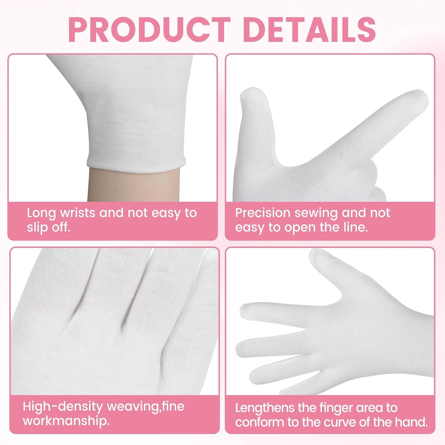 White Cotton Gloves - Soft Moisturizing Overnight Gloves for Eczema & Dry Skin | 20 Pcs Stretchable Spa Gloves for Men & Women