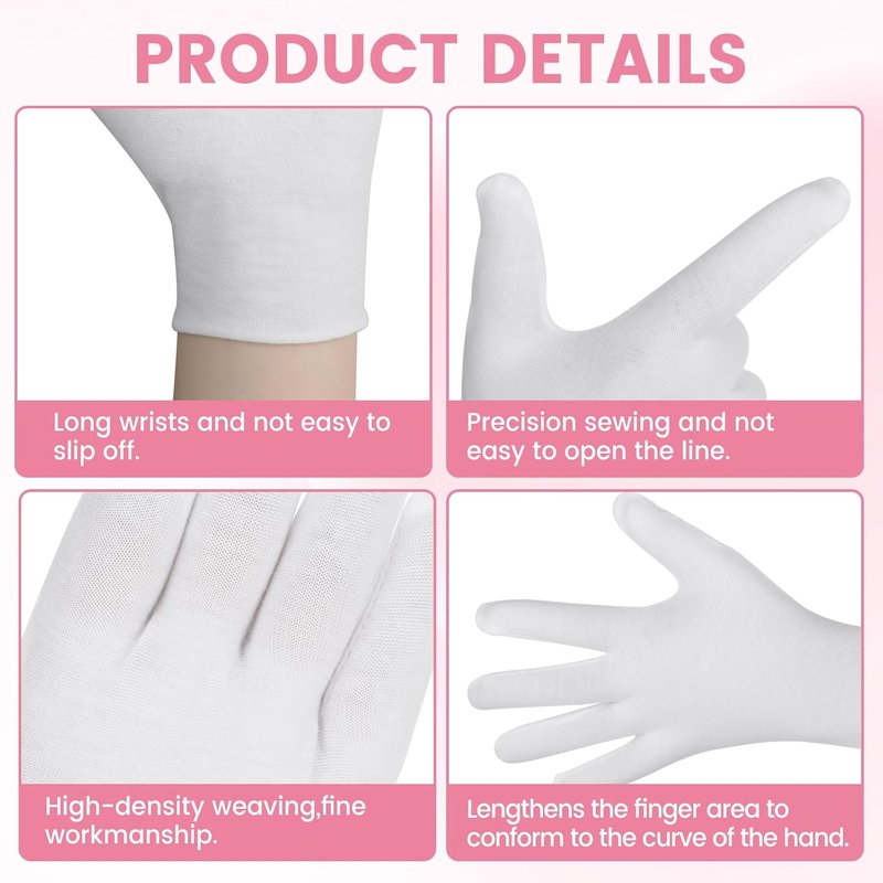 White Cotton Gloves - Soft Moisturizing Overnight Gloves for Eczema & Dry Skin | 20 Pcs Stretchable Spa Gloves for Men & Women