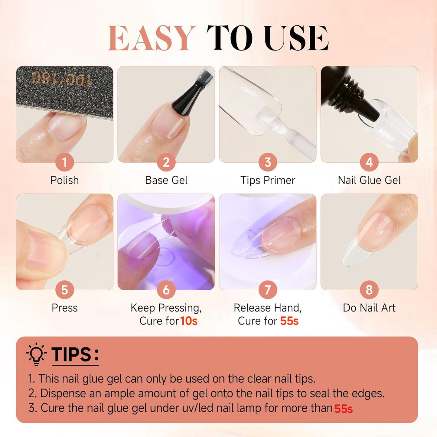 UNA GELLA Gel Nail Glue - Super Strong UV Curing Formula for Acrylic Nail Tips | 80g Size