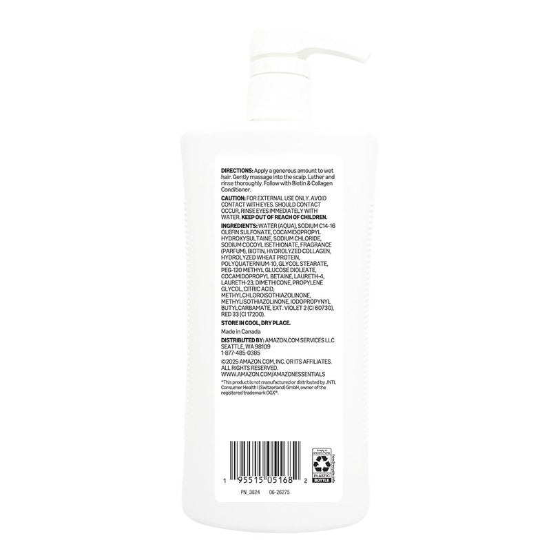 Amazon Essentials Biotin & Collagen Shampoo - Nourishing Formula Without Sulfates | 33.8 Fl Oz