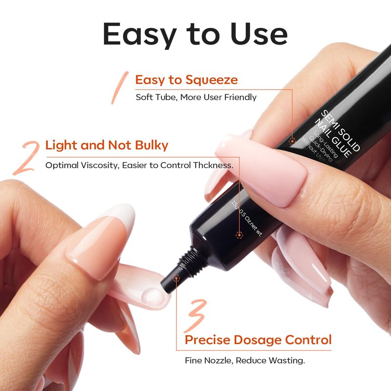 Modelones Semi Solid Nail Glue - Quick Drying Gel for Press On Nails | 15g Long Lasting Formula
