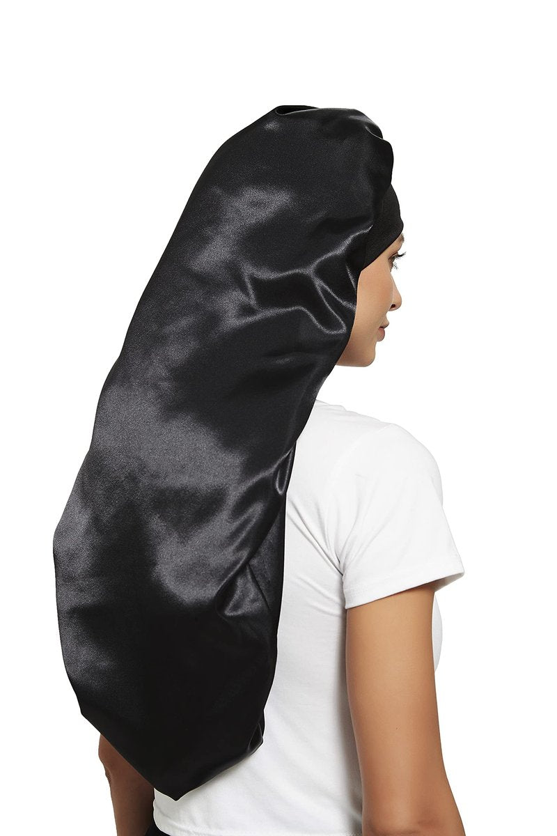 2 Pcs Hair Bonnets for Women Satin, Black Leopard Soft Elastic Band Silky Sleeping Cap Big Bonnets for Women Bonnet for Braids