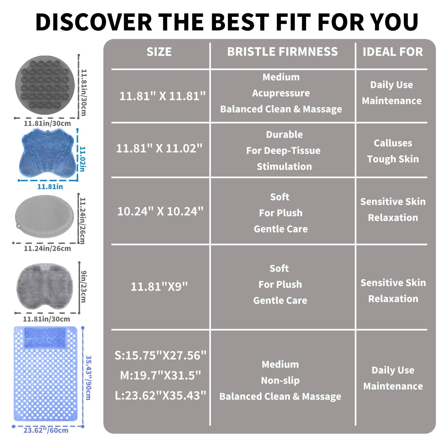 Merleu Shower Foot Scrubber Mat & Silicone Back Scrubber with Soft Silicone Bristles,Quick Drying Foot Scrubber in Shower,Deep-Cleaning Wall Mounted Back Scrubber Bath (Blue)