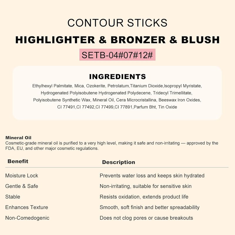 Skiennix Cream Contour Stick Set - 3 Pcs with Highlighter, Blush & Bronzer | Lightweight, Long-Lasting Finish in Light Medium