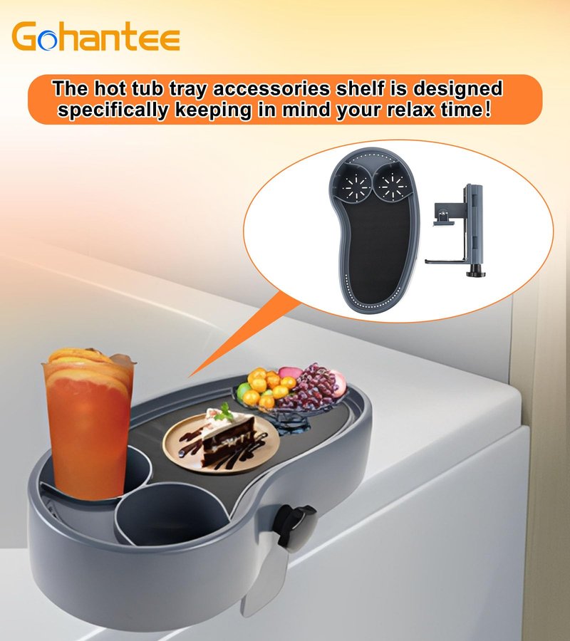Hot Tub Tray, Adjustable Aboveground Bathtub Tray with 2 Cup Holder, Spa with Wall Thickness of 3.5'' to 7.5'', Nonslip Hot Tub Table Tray Accessories Shelf Drinks Snacks Phone Holder for Spa Bathtub