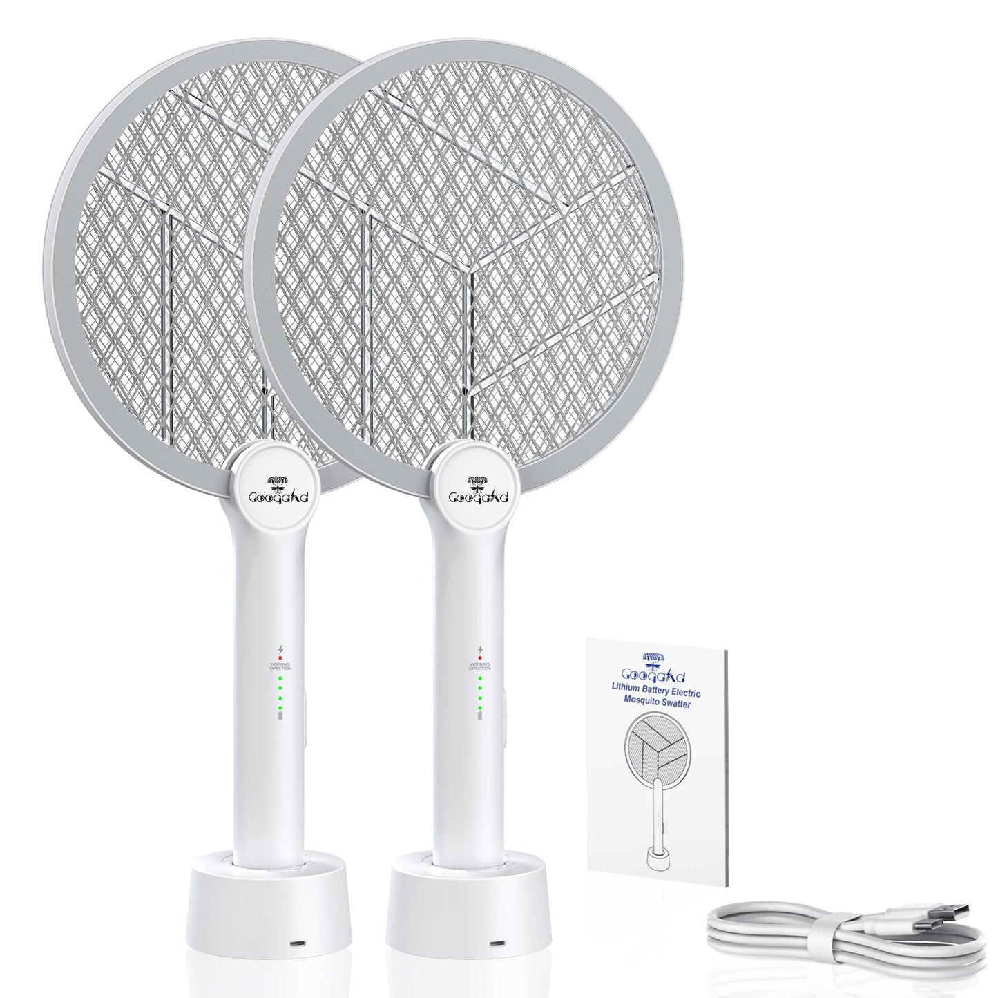 GooQand Bug Zapper Racket, 2 in 1 Mode Electric Fly Swatter USB Rechargeable, 4000V Electric Fly Zapper with 3 Layer Safety Mesh, Indoor Outdoor Electric Racket for Kitchen, Bedroom, Camping