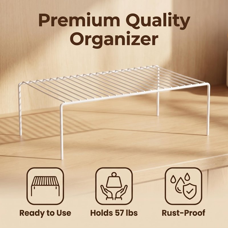iPEGTOP Set of 6 Large (15.7 x 9.4 Inch) Kitchen Cabinet Organizer Shelf, Wire Freezer Storage Shelves Rack, Rustproof Steel Metal Shelf Riser for Dish Plates Pantry Cupboard Organization, White