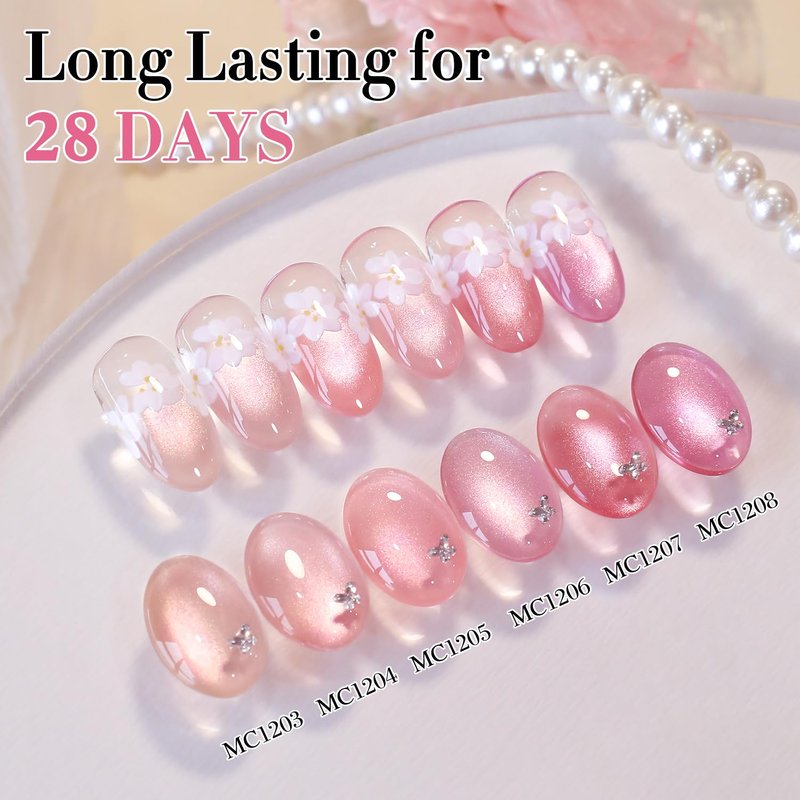 Double Rhythm Cat Eye Gel Nail Polish Set of 6 Same Color Same Bottle 0.5 Oz Shimmer Glitter with Magnet Holographic Reflective Magnetic UV Nail Polish Kit at Home (Glass Nude Pink Rose-T6-45)