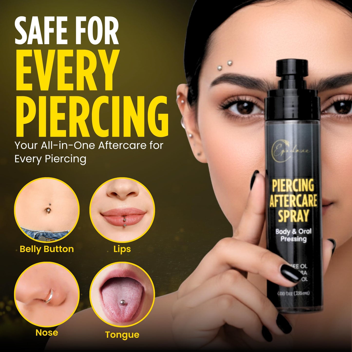 Epocha 4oz Piercing Aftercare Spray with Panthenol & Tea Tree Oil –Saline Solution for Piercings | Piercing Bump Solution & Keloid Bump Removal for Ears, Belly, Nose –Aftercare for New & Old Piercings