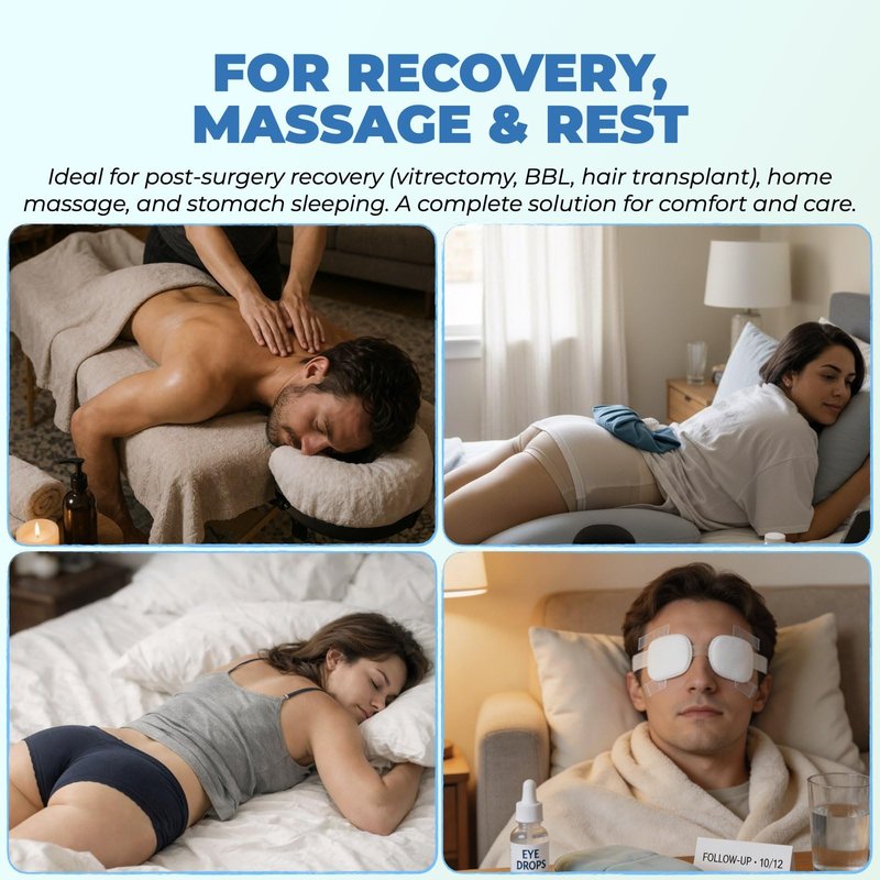 Face Down Pillow for Sleeping, BBL, Massage, Memory Foam, Face Cradle for Stomach Sleeping, Eye Surgery Vitrectomy Recovery Equipment, Prone Pillow for Home Massage, Removable and Washable Cover