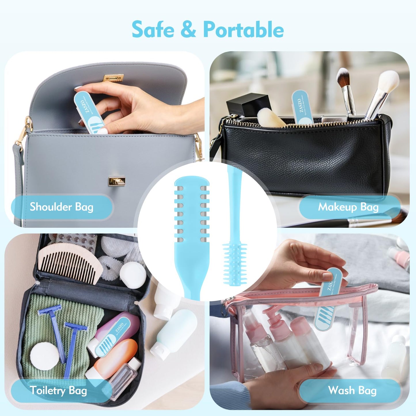ZASZO 5Pcs 2-in-1 Nasal Hair Cutter, Double-Sided Nose Hair Trimmer Upgrade, 360° Rotating Manual Nose Trimmer Portable with Soft Cleaning Brush for Women and Men (Blue)