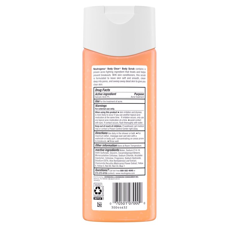 Neutrogena Body Clear Acne Body Wash and Exfoliating Body Scrub, 2% Salicylic Acid Cleanser, Chest, Shoulder & Back Acne Treatment, Non-Comedogenic, Oil-Free Shower Gel, 8.5 fl oz