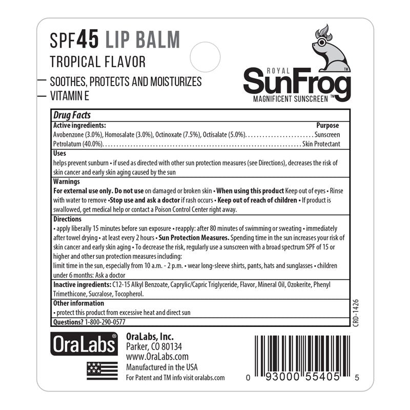 Royal SunFrog | 2-Pack Tropical Lip Balm with SPF 45 Sun Protection | Protects, Soothes, and Moisturizes with Vitamin E and Sunscreen (0.15oz/4.25g Per Stick)