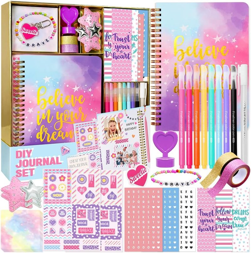 Nollh DIY Journal Kit for Girls - 200+ PCS Trendy Scrapbook Supplies | Perfect Gift for Ages 8-14