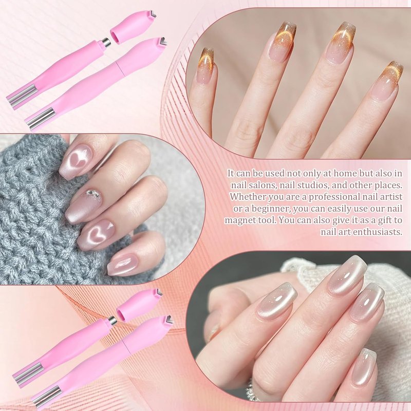 Skiennix 3-in-1 Cat Eye Nail Magnet - Versatile Heart, Round & Line Shapes | 2-Piece Nail Art Tool Set