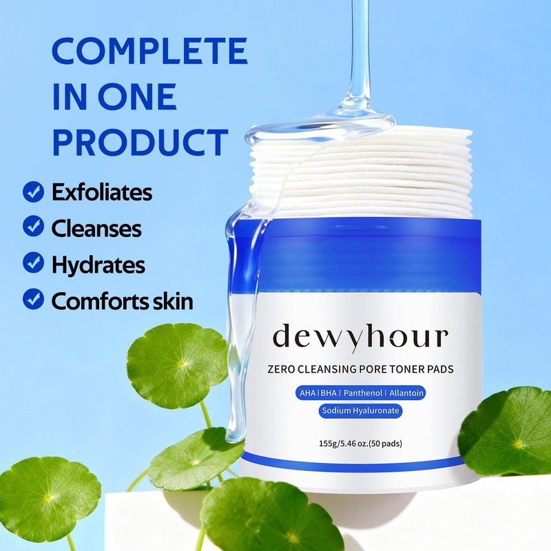 dewyhour Cleansing Face Pads, Gentle Exfoliation Toner Pads for Face with AHA & BHA – Korean Skin Care Moisturizing Dual-Sided Textured Pad Sensitive Skin