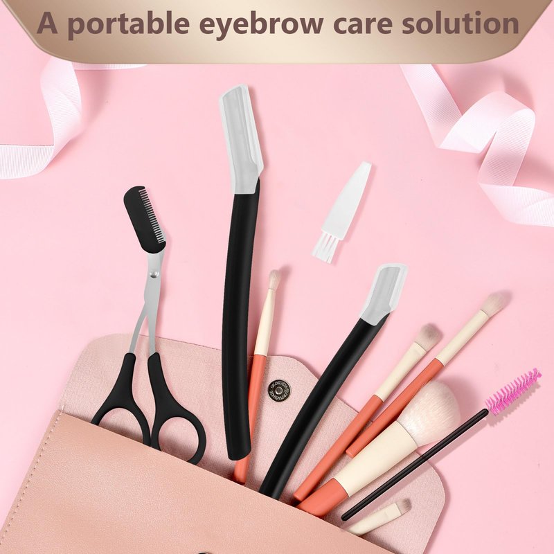 5 in 1 Eyebrow Trimming & Shaping Kit with Scissors, Razor, Spoolie & Cleaning Brush - Men/Women - Black