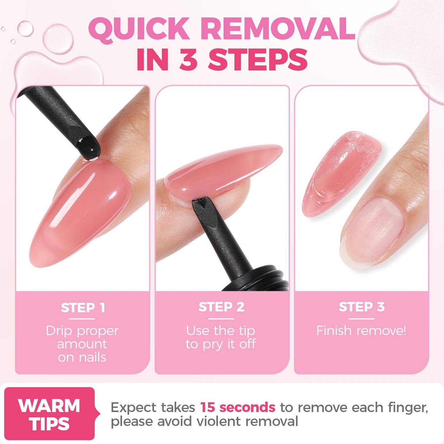 UNA GELLA Nail Glue Remover for Press on Nails 15ml Upgraded Stick & Remove 2 in 1 Acrylic Nails Remover for False Nails Tips Acetone-Free Gentle Gel Nail Remover, Not for Gel Polish Base Coat