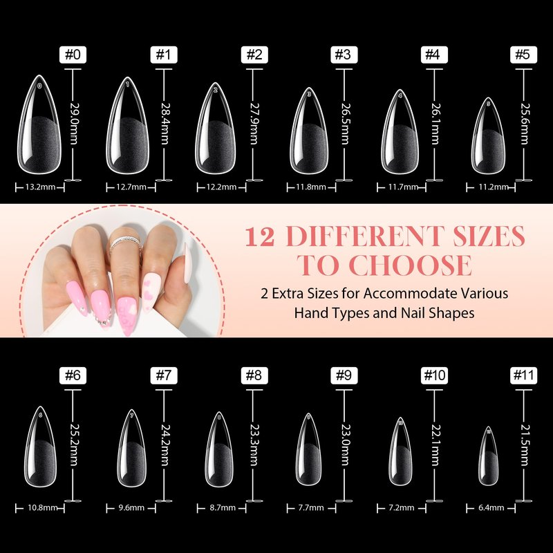 UNA GELLA Stiletto Gel Nail Tips: Full Cover 312Pcs No C Curve Halloween Stiletto Nail Tips Pre-buff Press On Nails Half Matte Almond Gel Tips for Nail Extension DIY Salon 12 Sizes