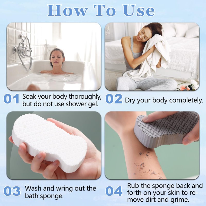 Silicone Shower Foot Scrubber Mat,Foot Scrubber In Shower with Non-Slip Suction Cups mit 4PCS Magic Exfoliating Bath Sponge for Body, Deep Exfoliating Foot/Back Cleaning Pad for Bath