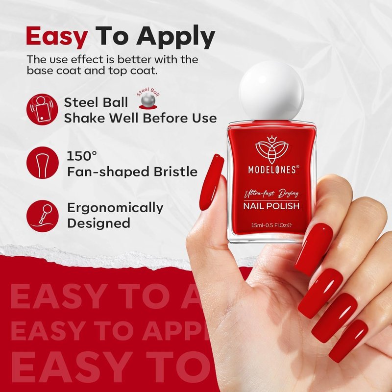 modelones Red Nail Polish Quick Dry | Burgundy Long Last Fingernail Polish, Dark Red Nailsl | Infinite Shine Strengthening Treatment Kit Salon-Quality for Women 15ml