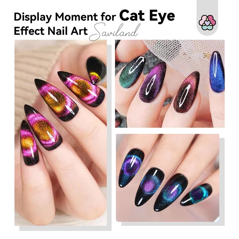 SAVILAND Cat Eye Magnet for Nails: 9PCS Cat Eye Gel Nail Polish Magnet Nail Art Tools Strong Nail Magnet Cateye Square Round Magnet Stick French Cat Eye Effect Double Ended Home DIY Salon Use