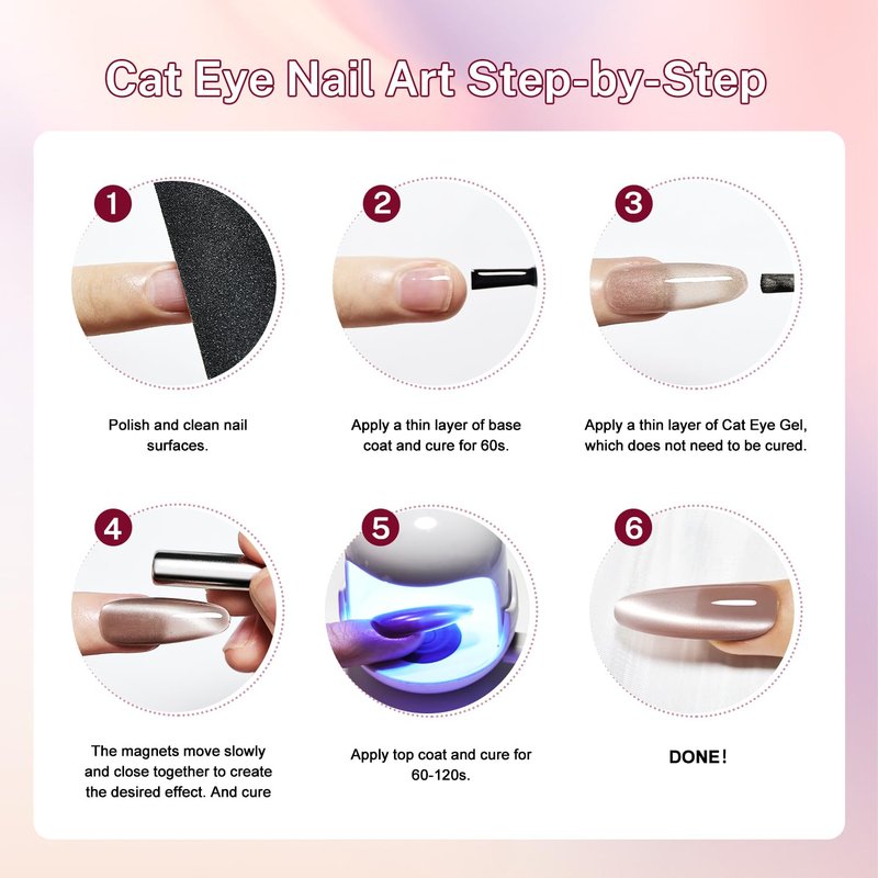 JODSONE Cat Eye Gel Nail Polish Set - 6 Colors in Pink & Brown for Holographic Glitter Effects | 10ml
