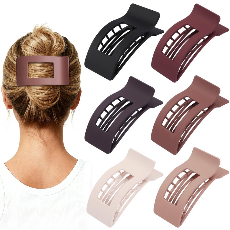 Artchita French Flat Hair Clips for Women 6pcs Hair Claw Clips for Thick or Thin Hair Matte Claw Clips for Girls Barrettes Non-Slip Strong Hold Hair Accessories for Women (Brown Scarlet)
