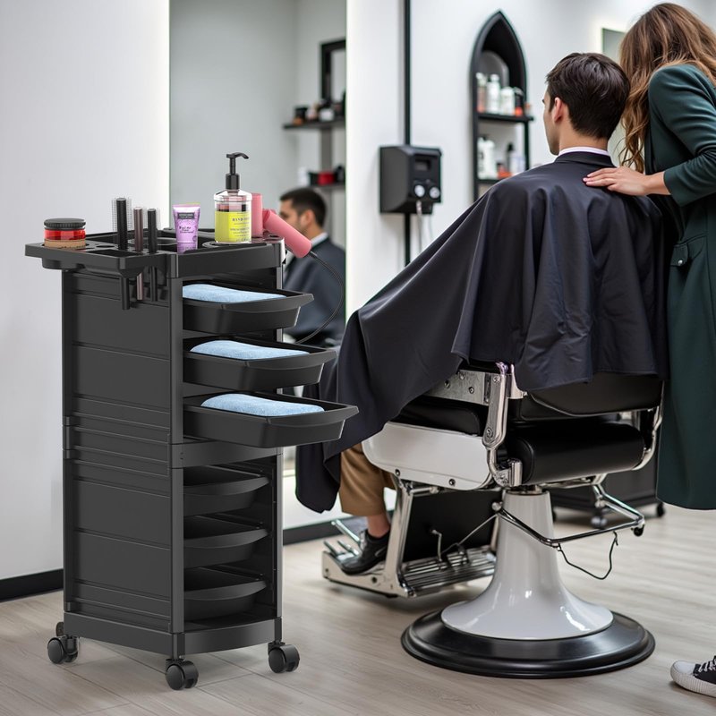 Johgee 7-Layer Salon Trolley Cart with 6 Drawers, Professional Salon Rolling Cart with Wheels for Hair Stylist, Portable Barber Station with Extra Storage Space for Barber,Tattoo