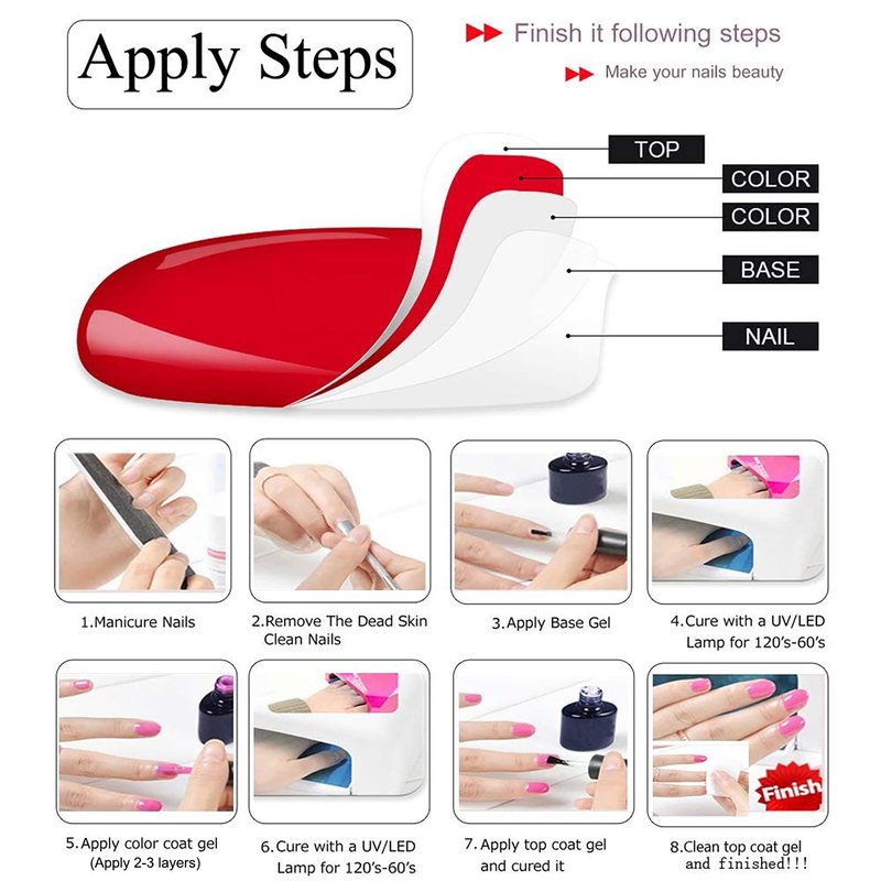 Vishine Glamour Red Gel Nail Polish Kit - 6 Soak Off Colors | 8ML Bottles for Stunning Manicures
