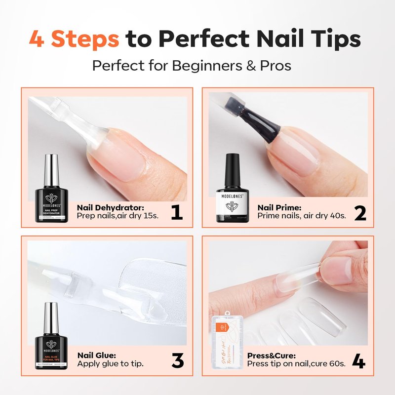 Modelones 10-In-One Gel Nail Glue - Long-Lasting Adhesive with Dehydrator & Primer for Acrylic Nails