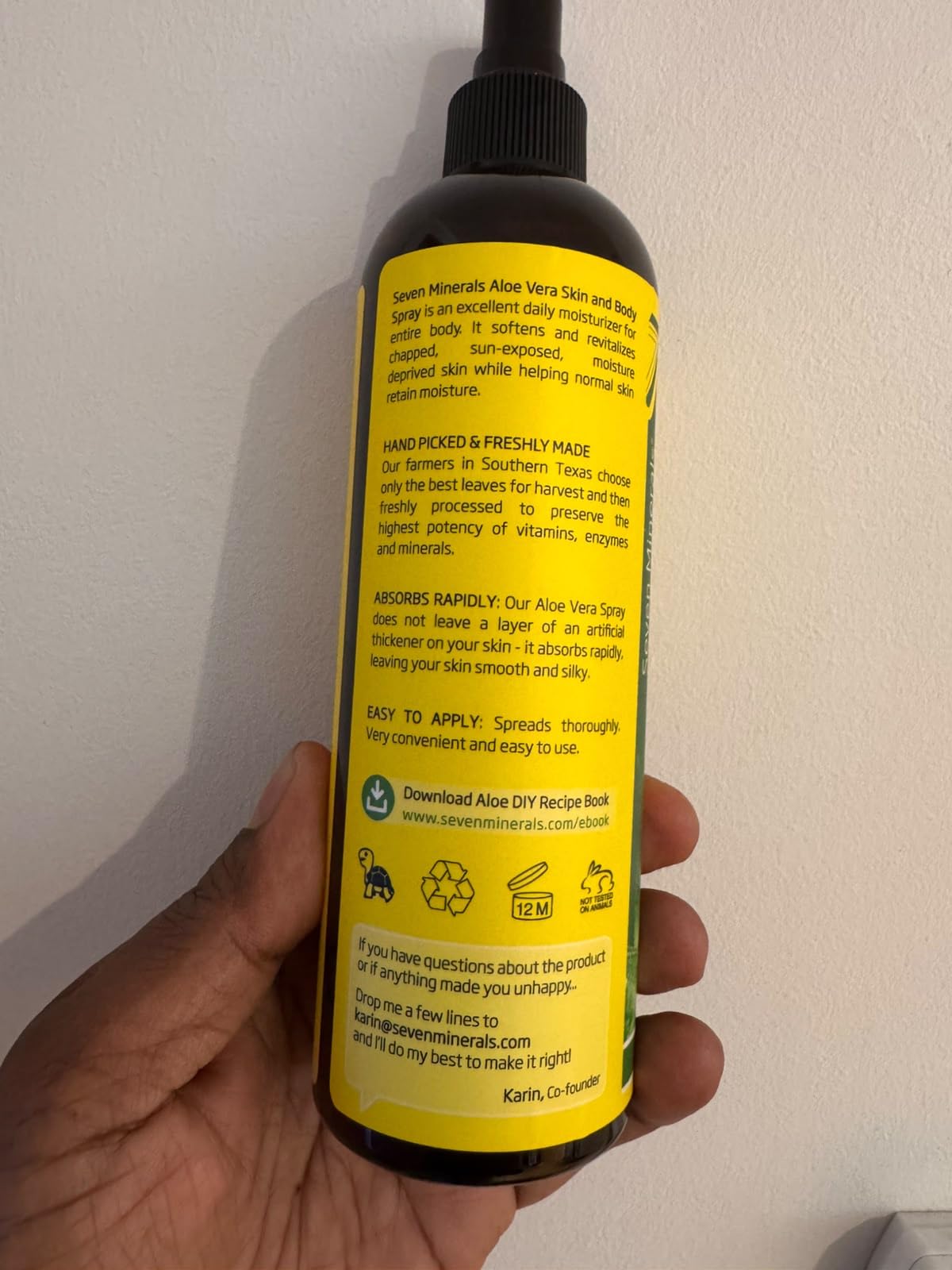 Seven Minerals, Aloe Vera Spray for Body & Hair - From Freshly Cut Organic Aloe (99%), Extra Strong, Easy to Apply, No Thickeners So It Absorbs Rapidly, No Sticky Residue - Made in USA (12 fl oz)