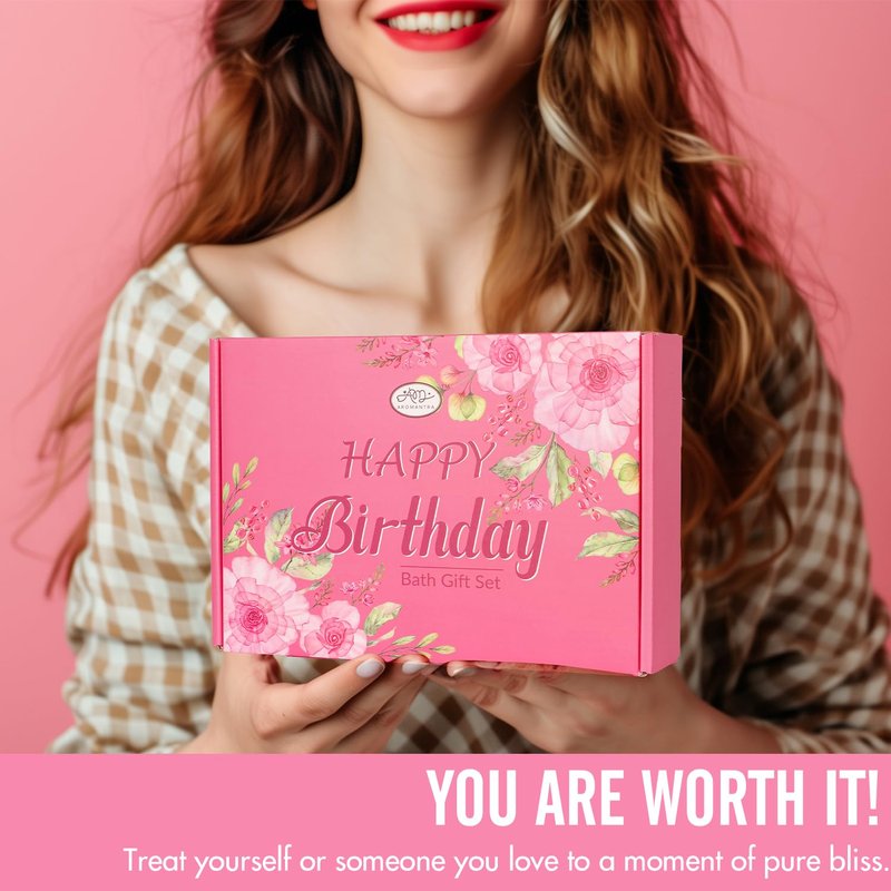 AM AROMANTRA Luxury Spa Gift Set for Women, Whole Body, Bath Set, Bath Gift Set, Rose Scented, 10 Pcs, Self Care, Best Friend, Mom, Sister, Valentine's Day Gift