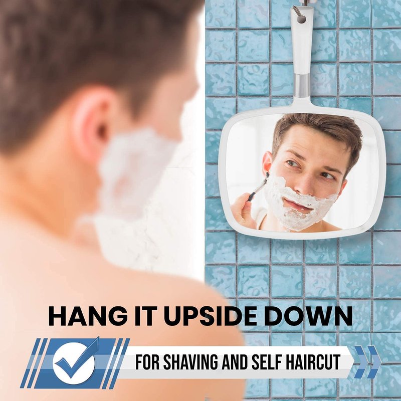 Large Hand Held Mirror - Comfy Grip Personal Barber Haircut Mirror for Men & Women | 9" x 13" - White