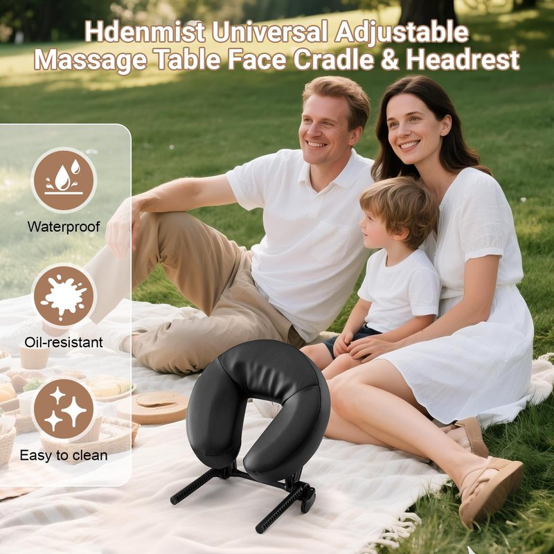 Hdenmist Universal Adjustable Massage Table Face Cradle & Headrest, Memory Foam Face Pillow Cushion for 3-7 Inch Mattress, Massage Table Headrest for Eye Surgery Recovery, Salon SPA Massage Bed Black