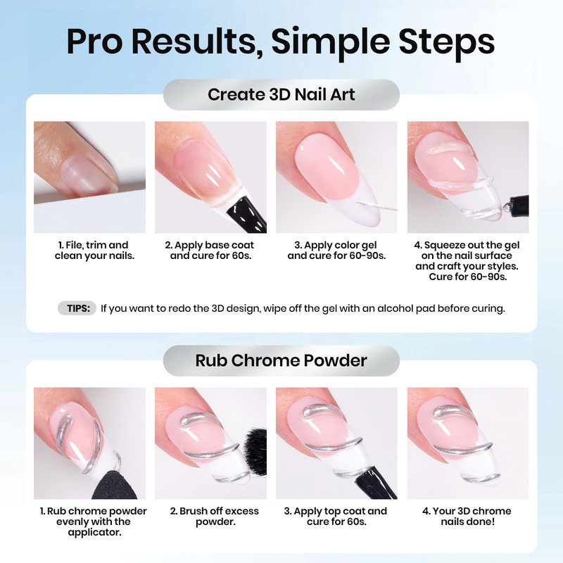 Beetles Chrome Nail Art Gel 3D Sculpting Gel, Clear No Wipe Rhinestone Glue for Chrome Powder, Mirror Effect Nail Designs, Builder Drawing Molding Gel for Gems DIY, 15g