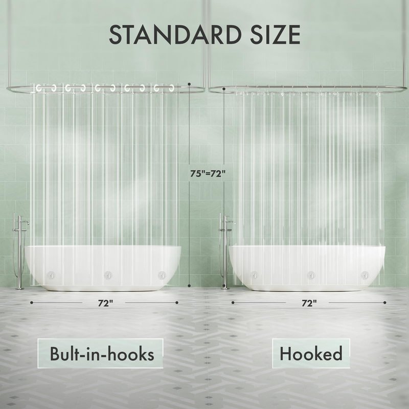 AmazerBath No Hook Shower Curtain and Liner 3-in-1, 100% EVA Luxury Soft Heavy Duty Clear Shower Liner, 72x75 Hookless Shower Curtain with 3 Heavyweight Stones