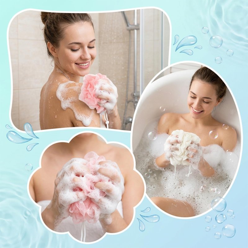 2 Pack Bar Soap Pouch Loofah 2 in 1 Bath Sponge Washable Bar Soap Loofah Washcloth Body Scrubber with Drawstring for Shower(White, Pink)