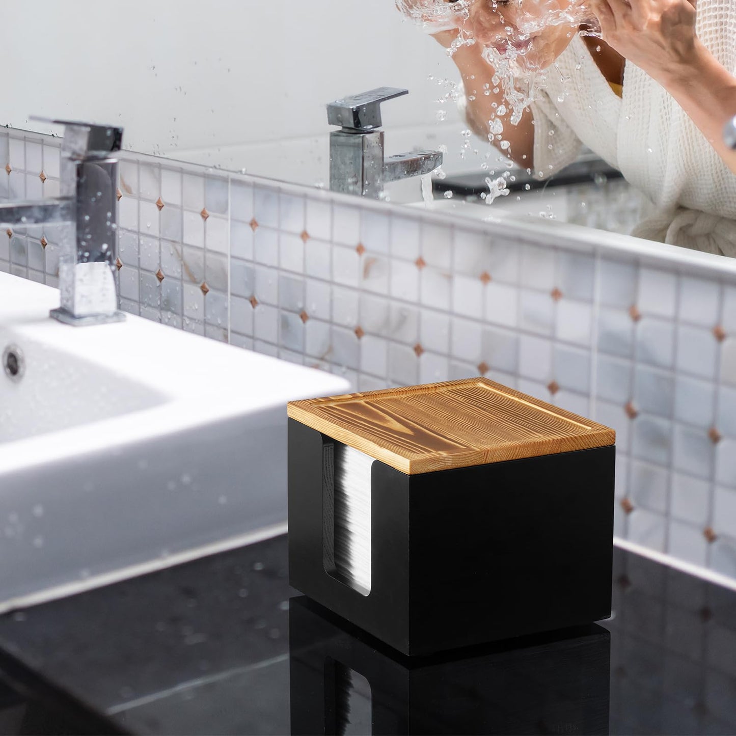 ZMZKKLL Disposable Face Towel Holder Box - Wood Facial Container Compatible with Clean XL - Towel Storage Makeup Organizer for Vanity, Bathroom Organization (Excluding Facial Towels)
