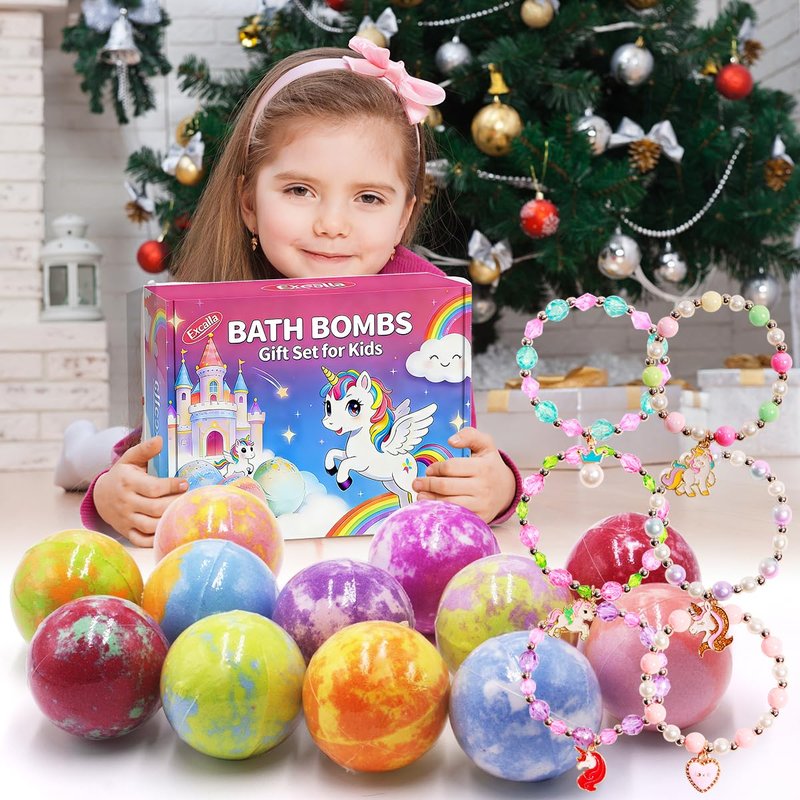 Bath Bombs for Girls with Toys Inside, Kids Bath Bombs with Jewelry Inside, 12 Pcs Natural Bubble Bath Set for Skin Moisturizing, Birthday Christmas Easter Gifts for 4 5 6 7 8 Year Old
