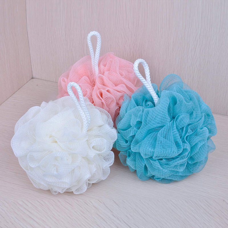 LISSOMPLUME Mesh Pouf Bath Sponge Exfoliating Shower Ball Pom Cleaning Accessory Blue Color