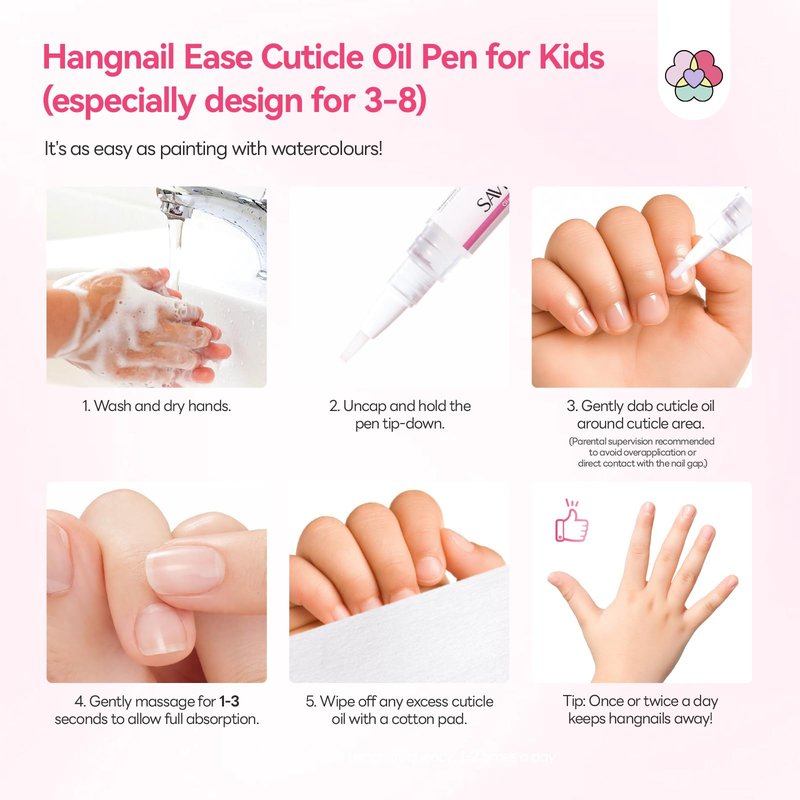 SAVILAND Cuticle Oil Pen for Kids: Plant-Based Nail Oil Pen 8-Hour Long-Lasting Nourishment 2-Hour Soften Tough Hangnails Child-friendly Cuticle Oil for Nails Gentle Nail Care for Kids 3-8 (Glamkids)