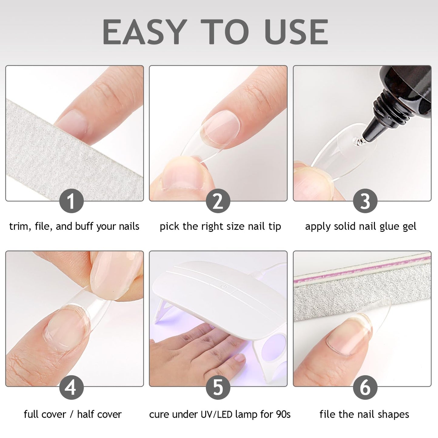 Skiennix Solid Nail Glue Gel Kit - Super Strong 15ml Adhesive with UV Lamp for Press-On Nails