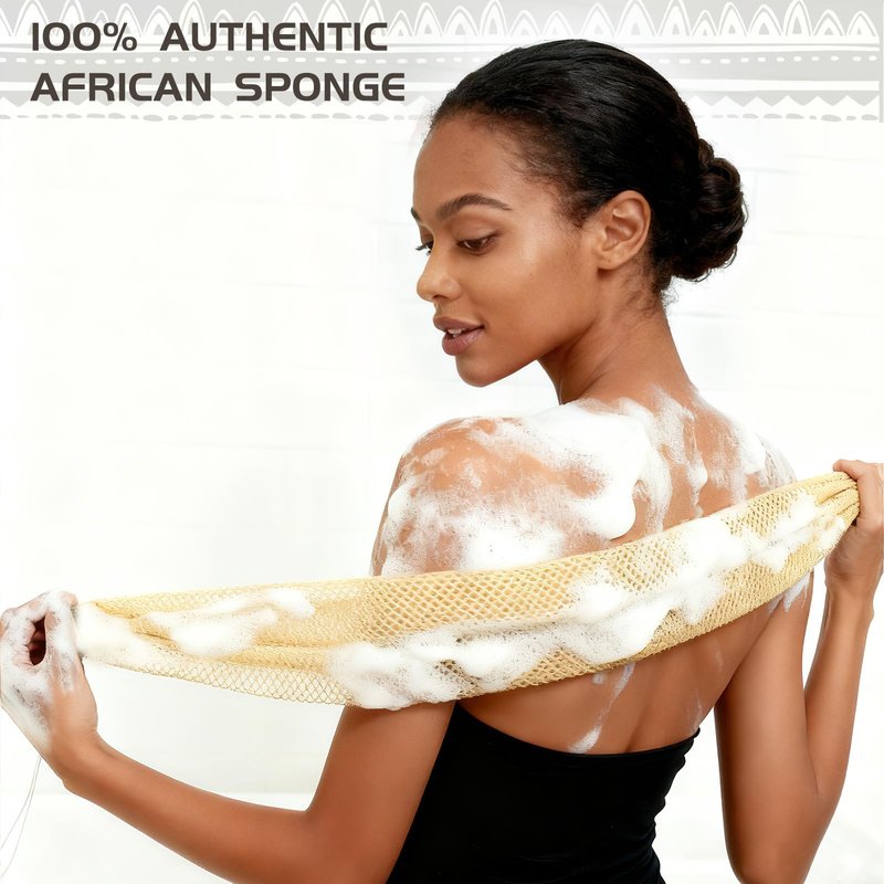 SPMKTBOZAI African Net Sponge Authentic, Loofah Exfoliating Body Scrubber Bath Sponge, African Exfoliating Net Sponge Back Scrubber Washcloth for Shower, Body Care Bathing Accessories (Beige)