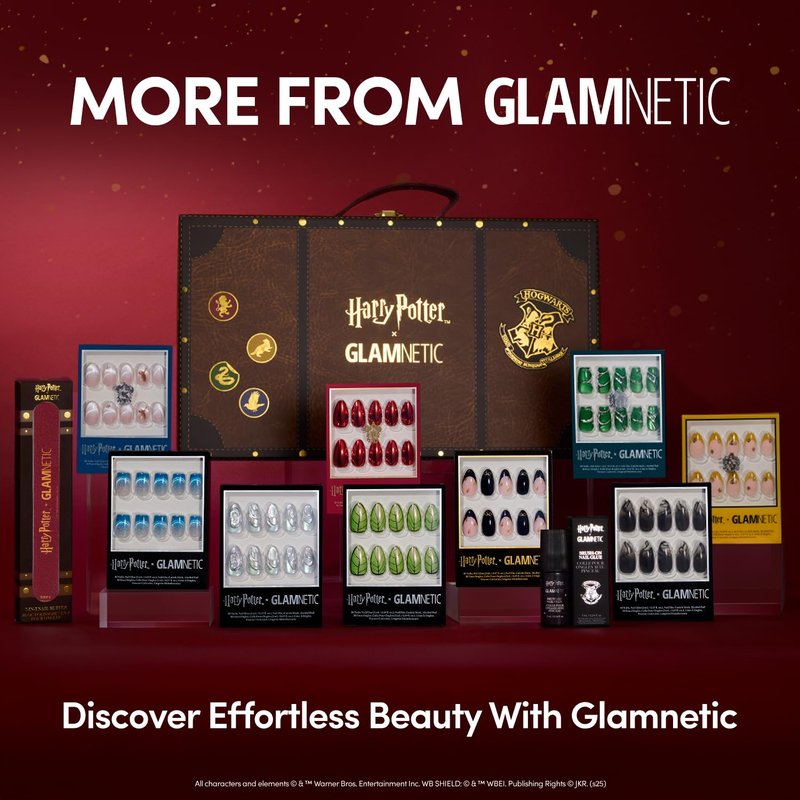 Glamnetic Press On Nails x Harry Potter™ - Mandrake | Short Almond Fake Nails with Iridescent Glazed Green Shimmer, Salon Quality Officially Licensed | 15 Sizes - 30 Nail Kit with Glue