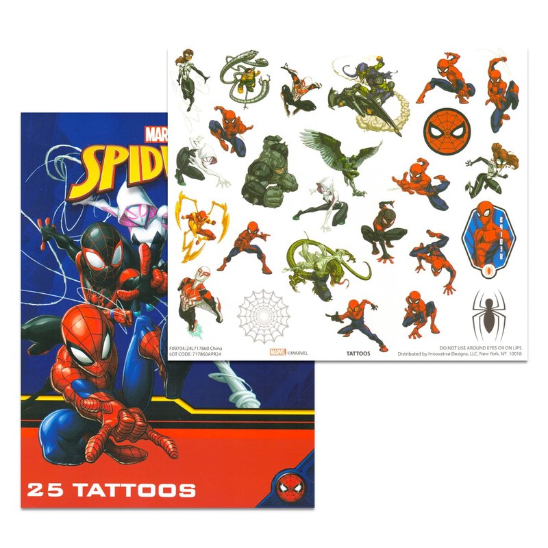 Spiderman Tattoos Set - 25pc Party Favors Tattoos for Kids, Cute Cartoon Decoration Sticker Gifts for Class Prizes, Carnivals, Rewards