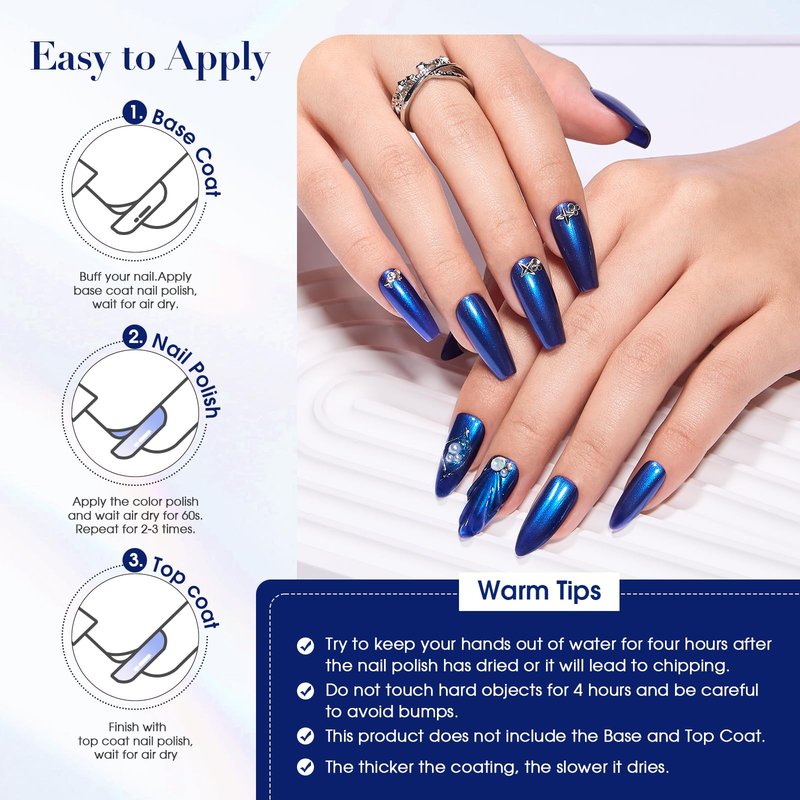 COSMOO Royal Blue Nail Polish 12ml, Shimmer Cobalt Blue Quick Dry Nail Lacquer, High Glossy Super Lustrous Nail Enamel Polish, Iridescent Ultrachrome Art Varnish, 0.41 fl oz